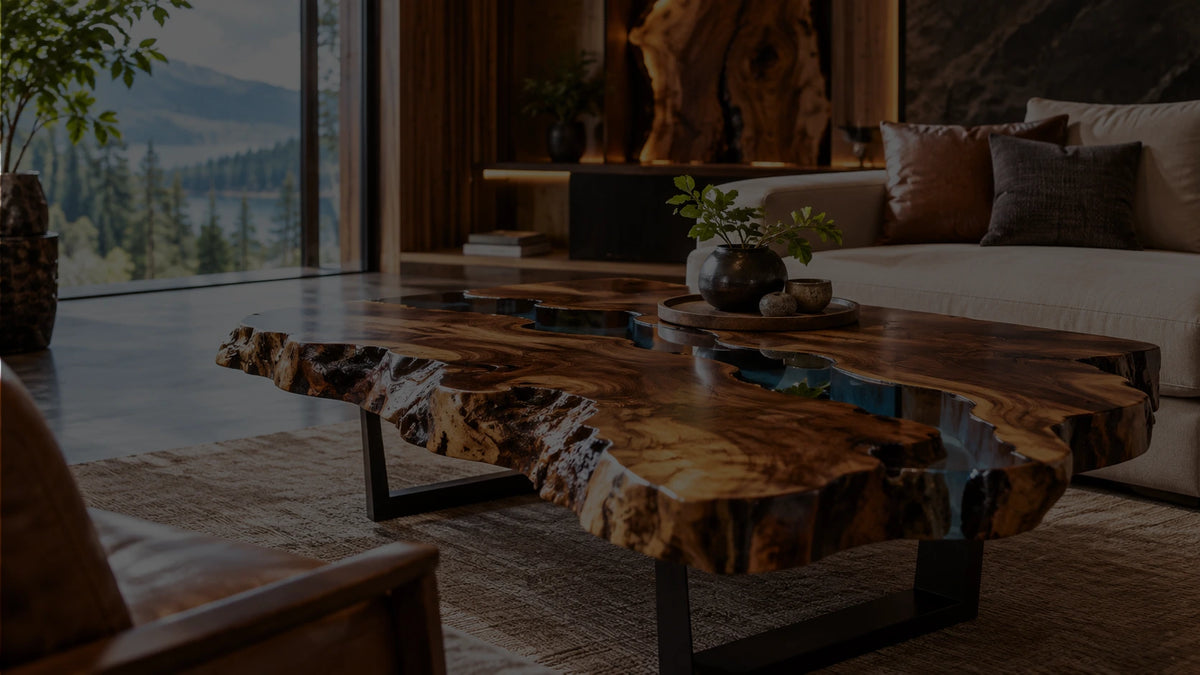 Natural wood grain and handcrafted live edge furniture