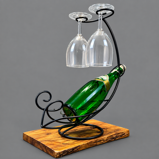 Wine Bottle Holder with Glass Hanger