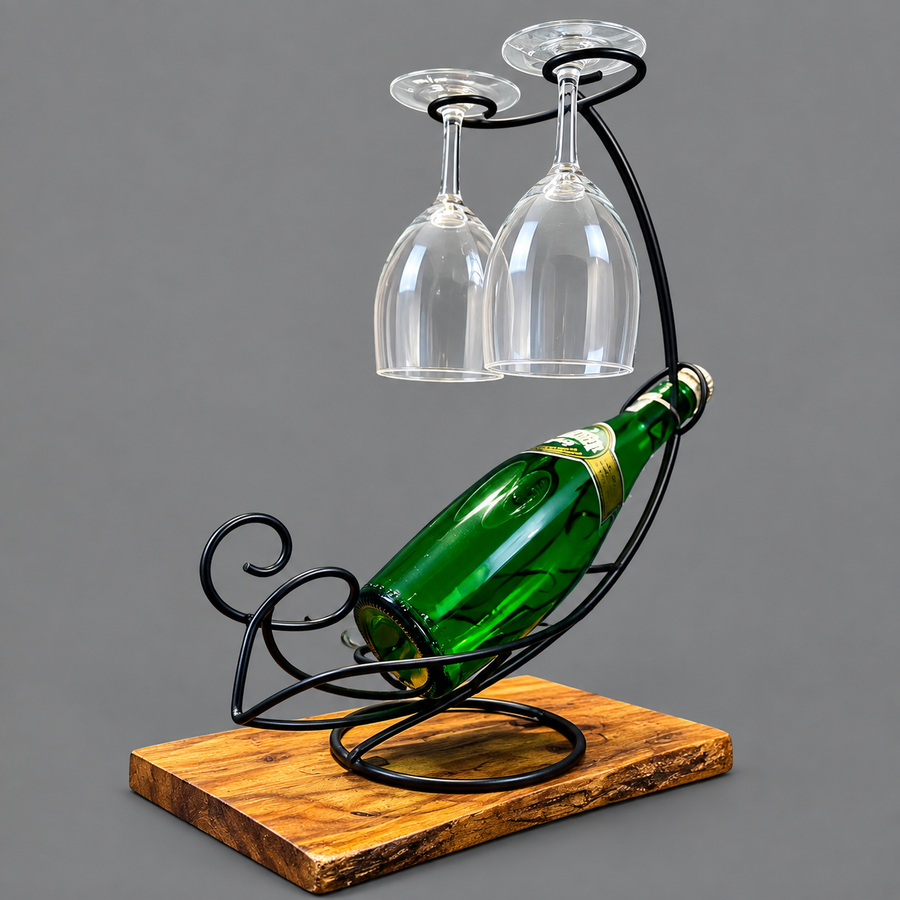 Wine Bottle Holder with Glass Hanger